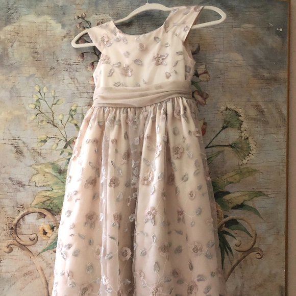 Sz 8 Jenny & Me Embroidered Floral Champagne Dress Flower Girl First Communion - Picture 2 of 15